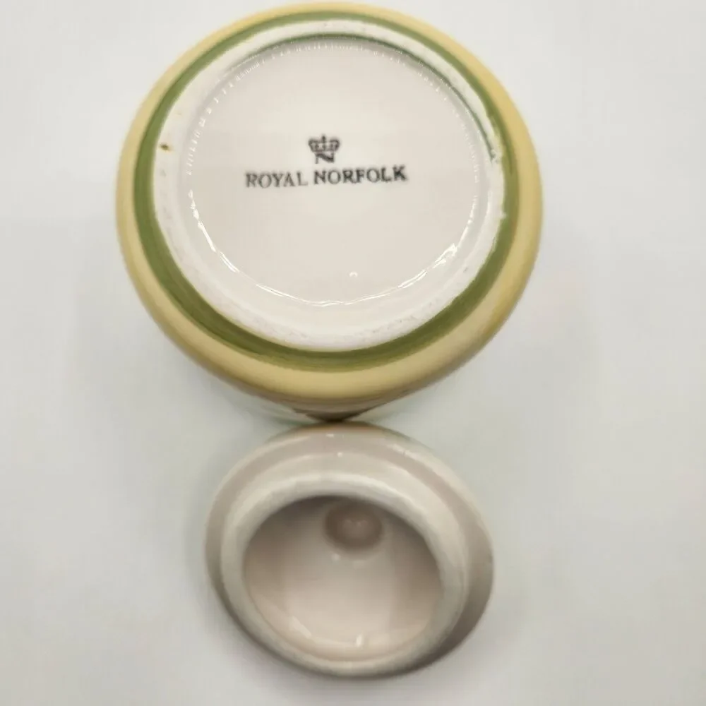 Royal Norfolk Tea Set 4 Pc Green Yellow Rose Tea Pot Sugar Creamer Napkin Holder